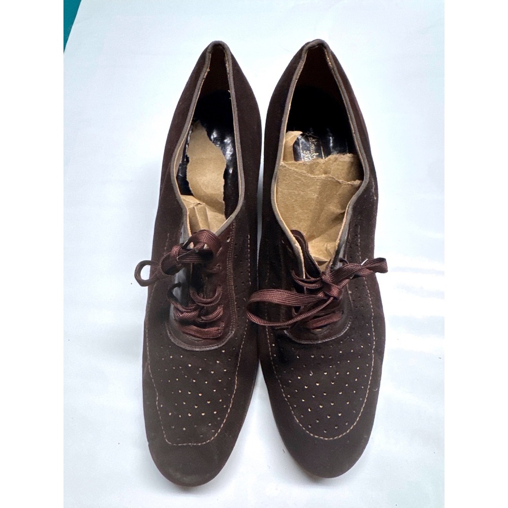 Strawbridge & Clothier Oxford Heels Womens 9 B Brown Good Suede Vintage